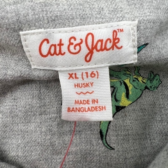 NWT Cat & Jack Gray Surfing Dinosaur Print Button Up Shirt Size XL Husky Boy's - Picture 2 of 8